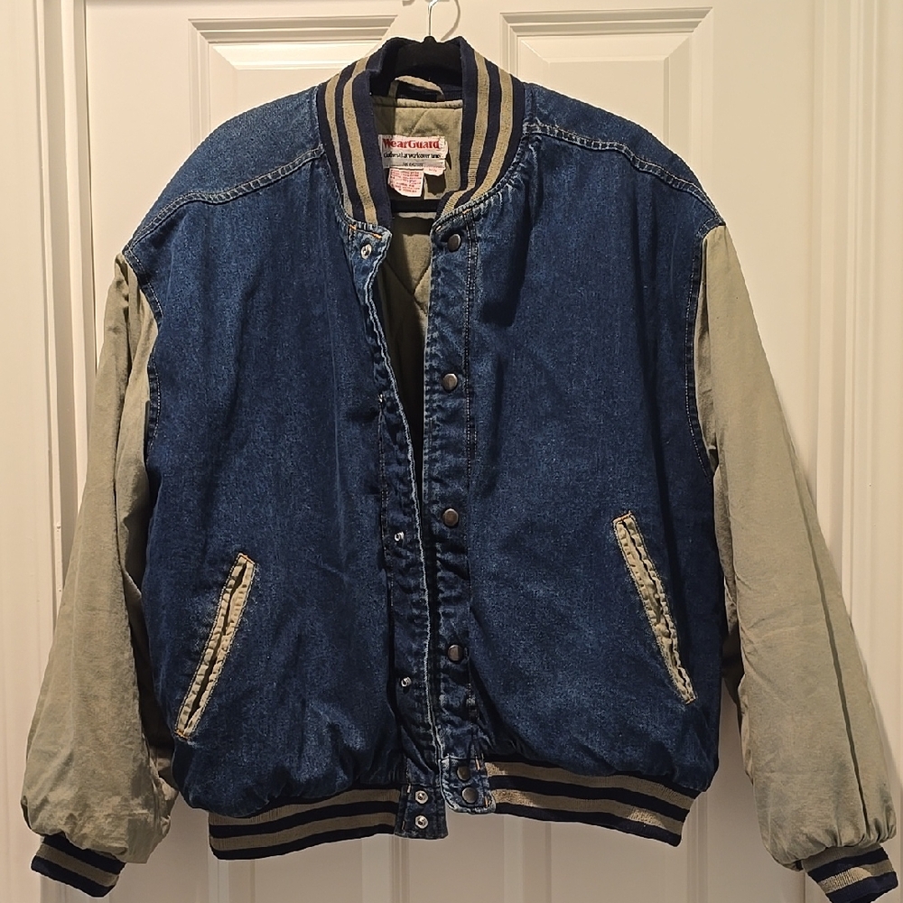 Denim and Olive Varsity Jacket Heavy Weight